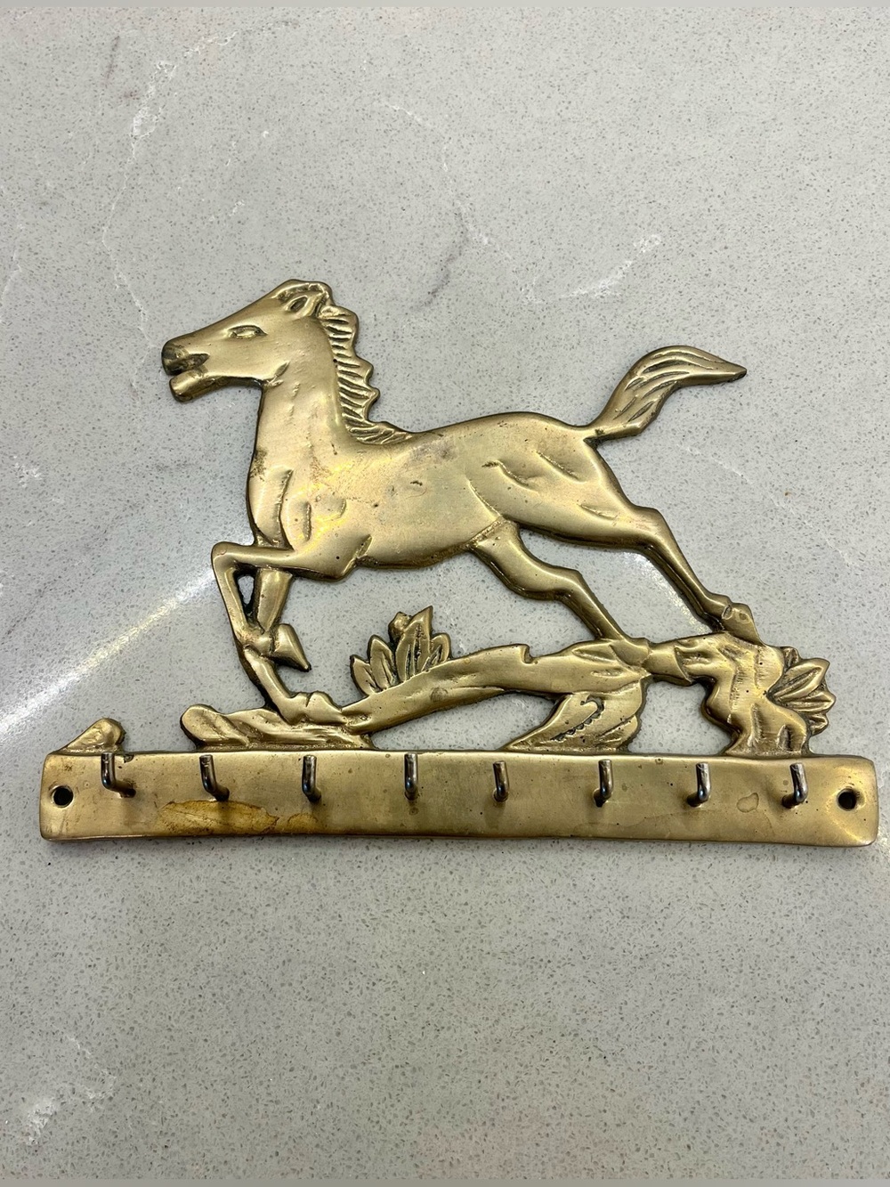 Vintage solid brass horse key hook